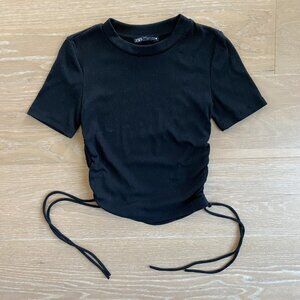 ZARA Ribbed Short Sleeve Top Tee Black